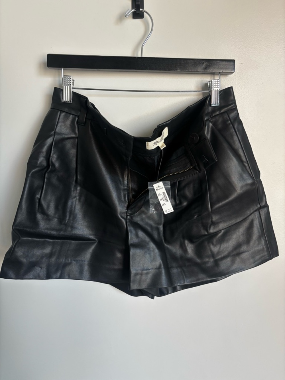 NWT Madewell Black Faux Leather High-Rise Shorts with Gold Zip
